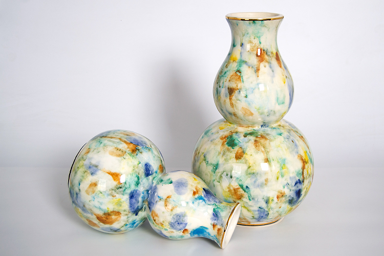 现代欧美式新中式色彩艺术陶瓷花瓶葫芦样板间客厅大号装饰品摆件