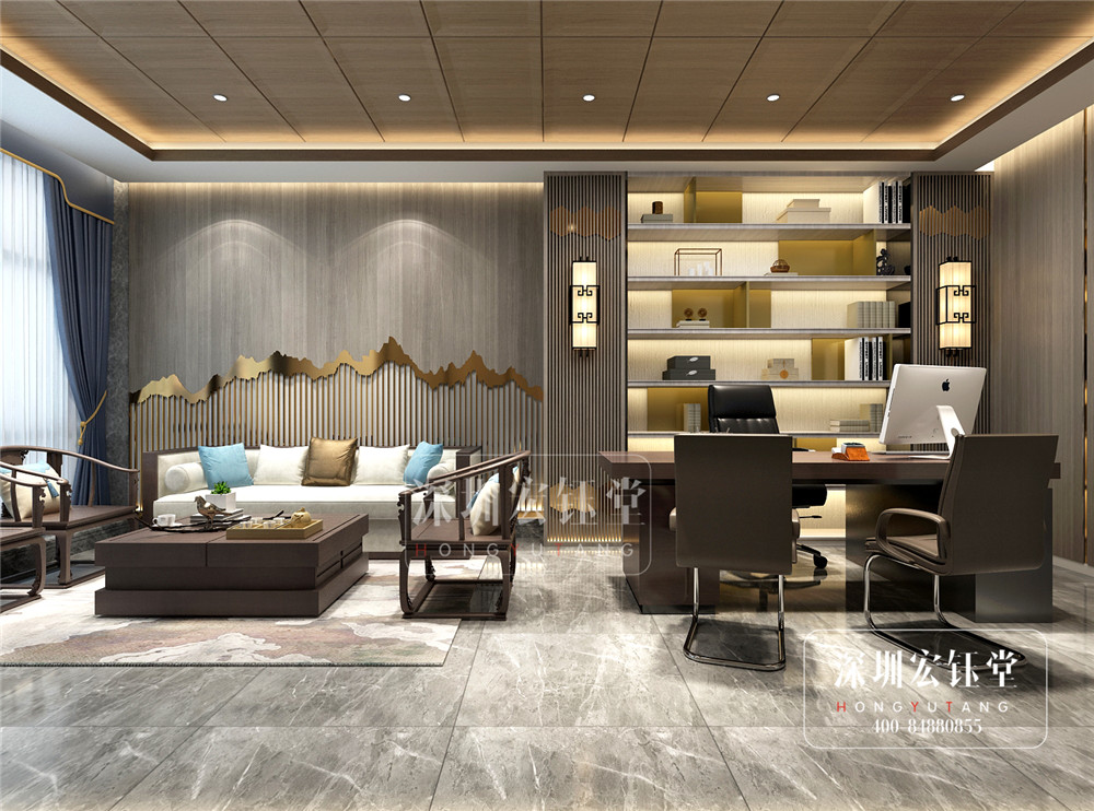 郑州高端中式办公室装修效果图-宏钰堂专业中式办公室装修公司