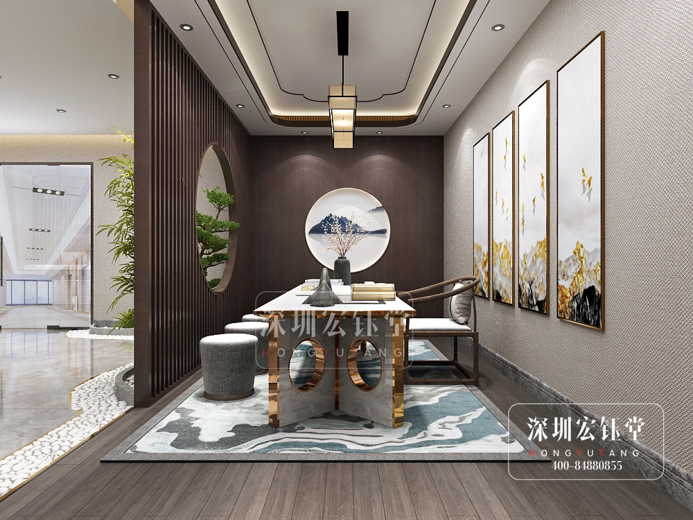 郑州高端中式办公室装修效果图-宏钰堂专业中式办公室装修公司