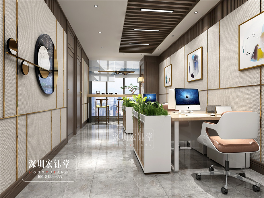 郑州100平办公室装修方案-郑州新中式轻奢风办公室装修效果图