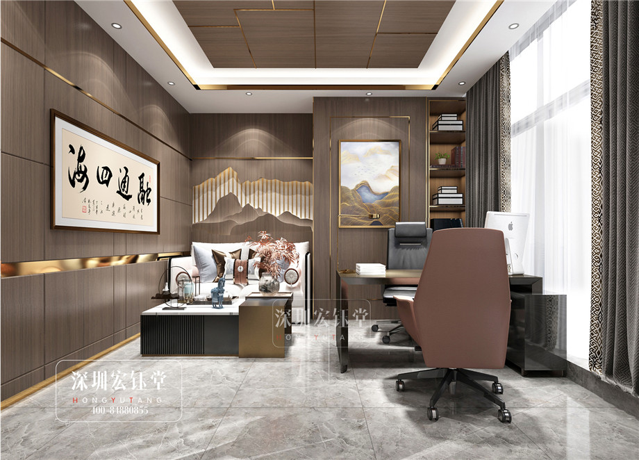 郑州100平办公室装修方案-郑州新中式轻奢风办公室装修效果图