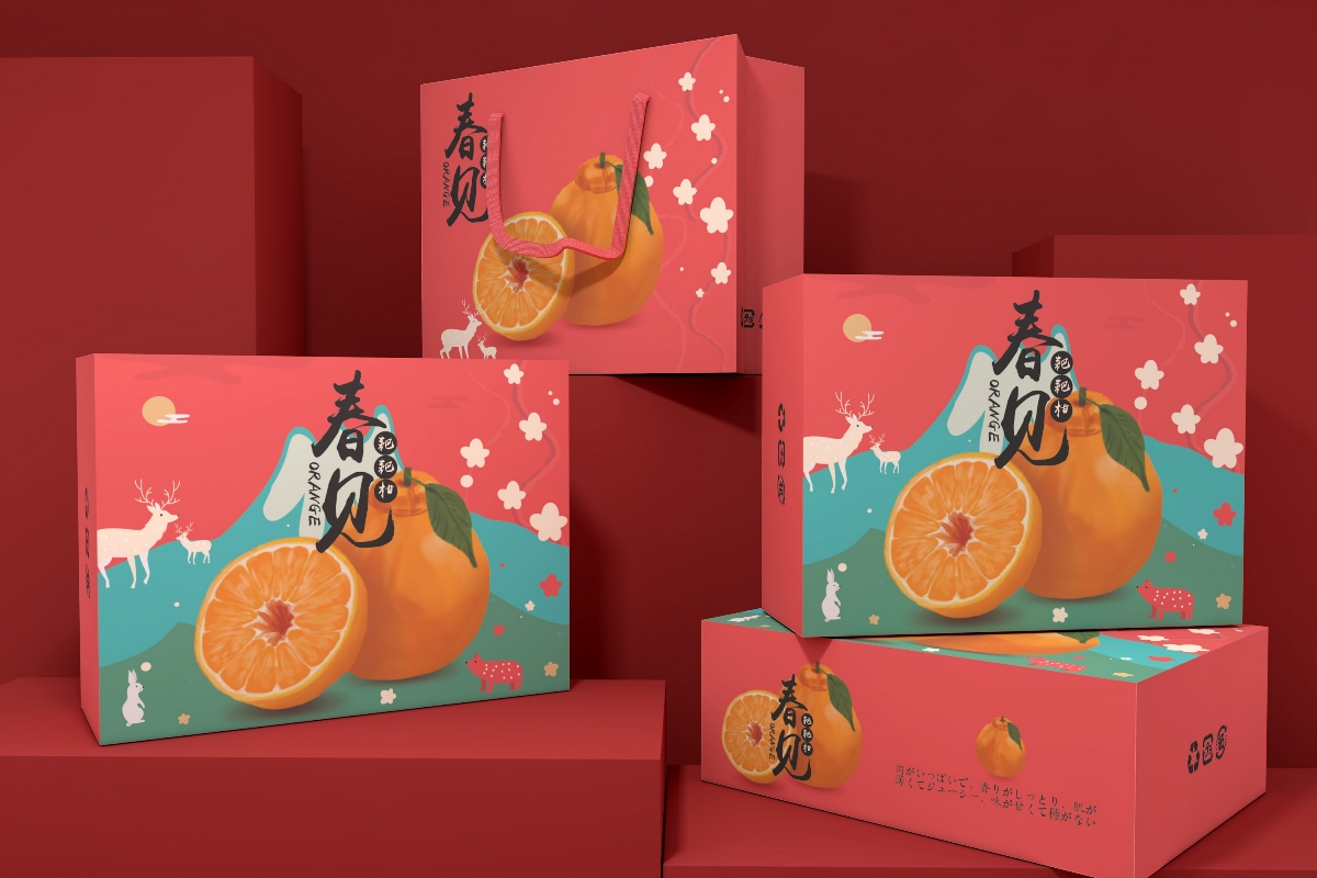 水果包装盒、春见柑橘包装盒、粑粑柑礼盒、节日礼盒 