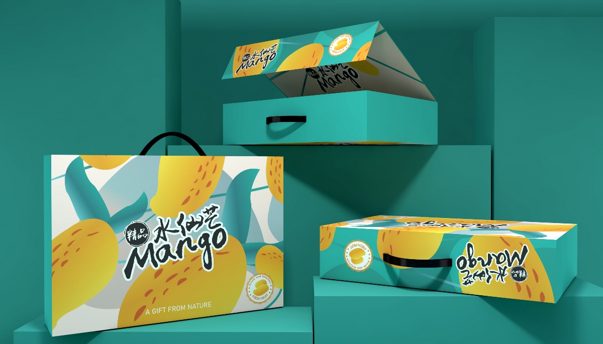 水仙芒青芒果芒果包装盒、水果通用包装盒、清新唯美
