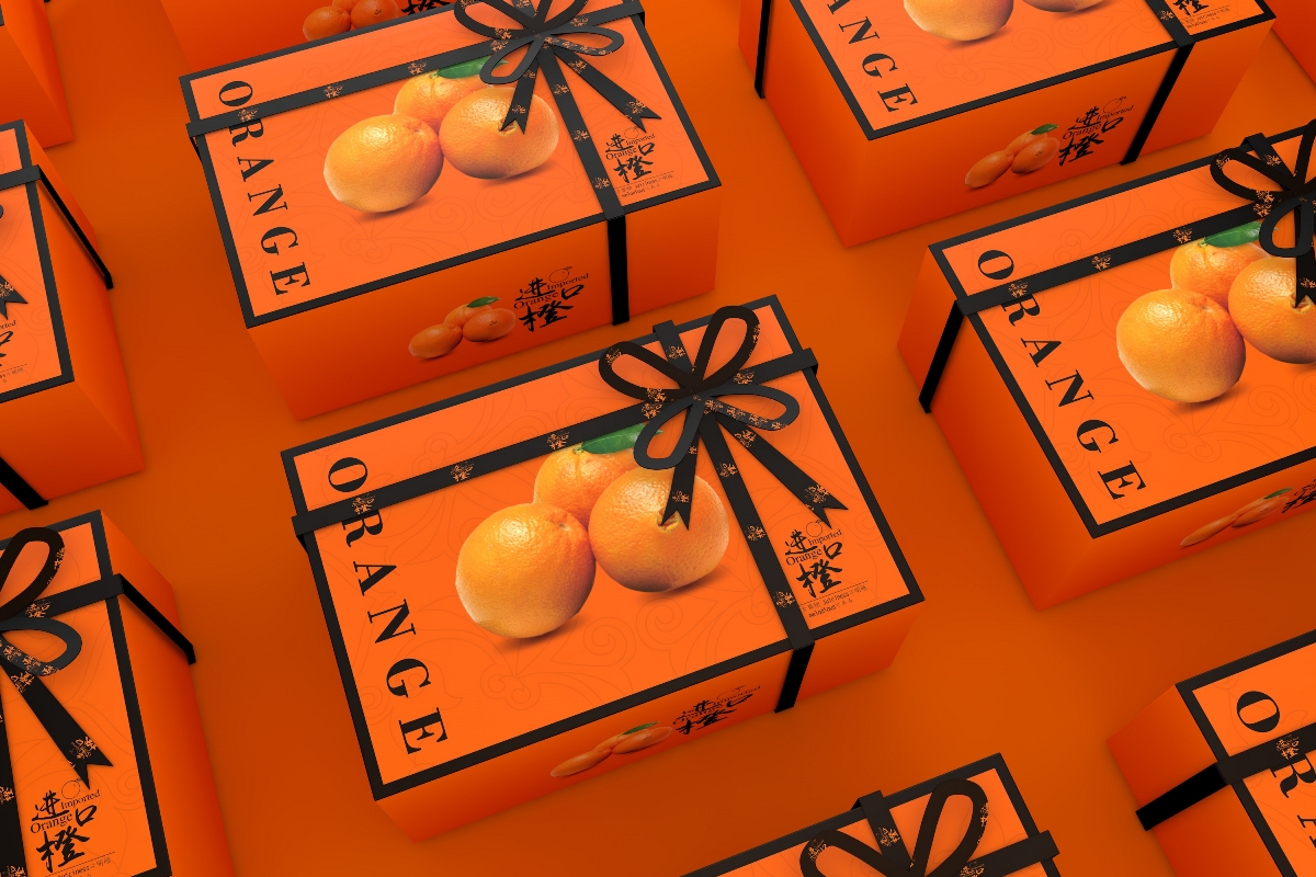 橙子包装盒、水果通用包装盒、超市食品节日礼盒唯美