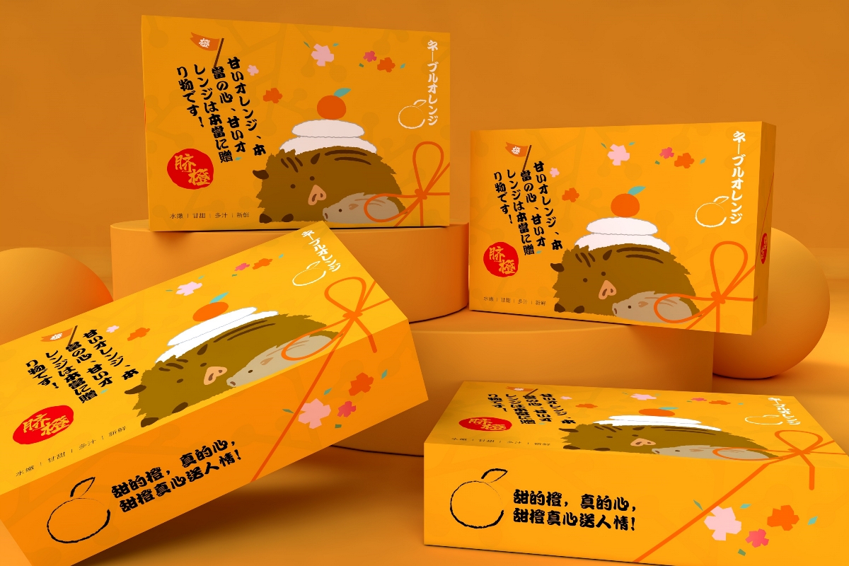 橙子包装盒水果通用包装盒超市食品节日礼盒唯美