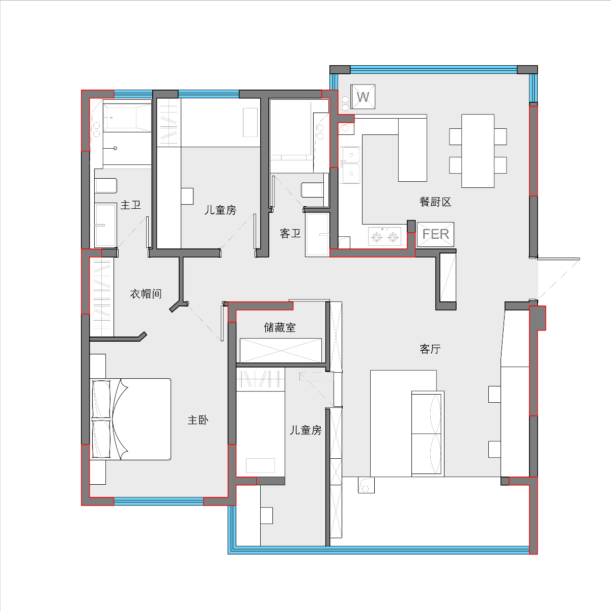【家长设计】108平米家装空间概念方案