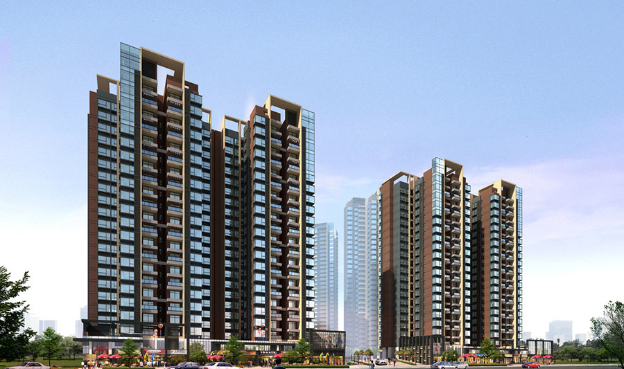 小区高层住宅楼建筑外观设计案例效果图
