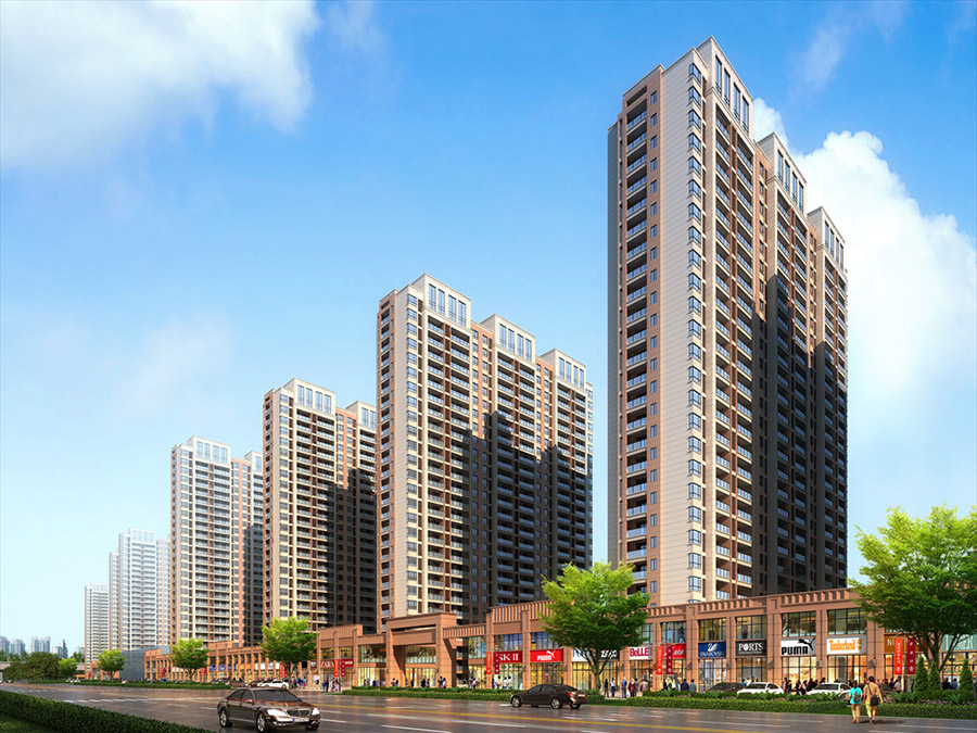 小区高层住宅楼建筑外观设计案例效果图