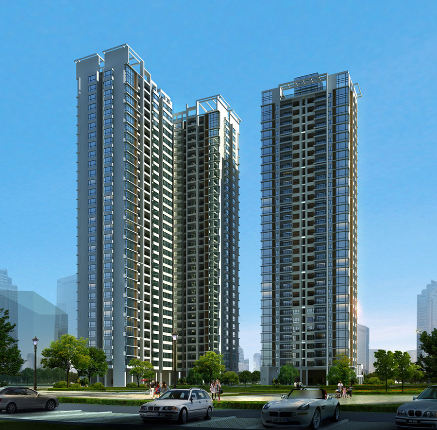 小区高层住宅楼建筑外观设计案例效果图