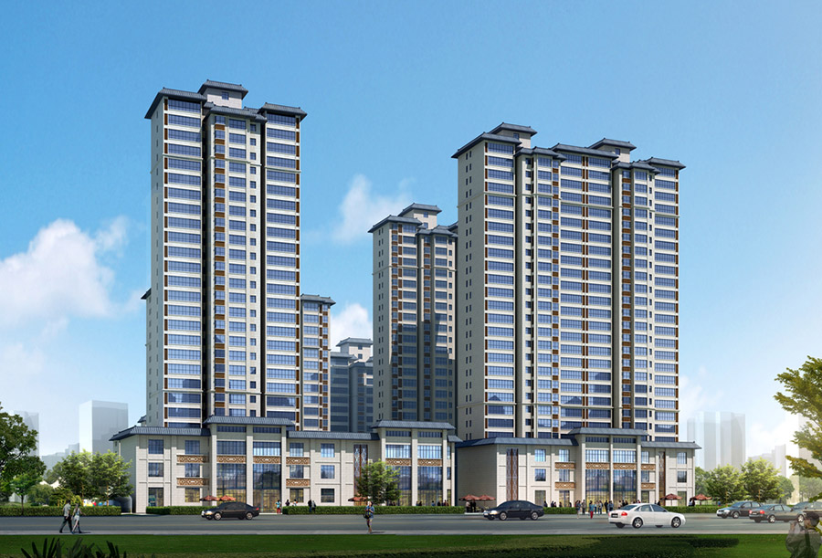 小区高层住宅楼建筑外观设计案例效果图