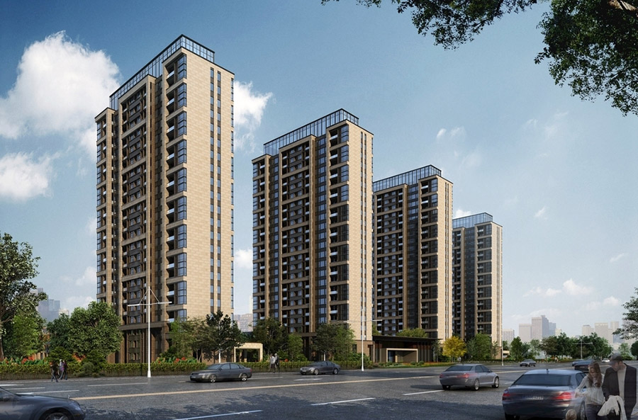 小区高层住宅楼建筑外观设计案例效果图