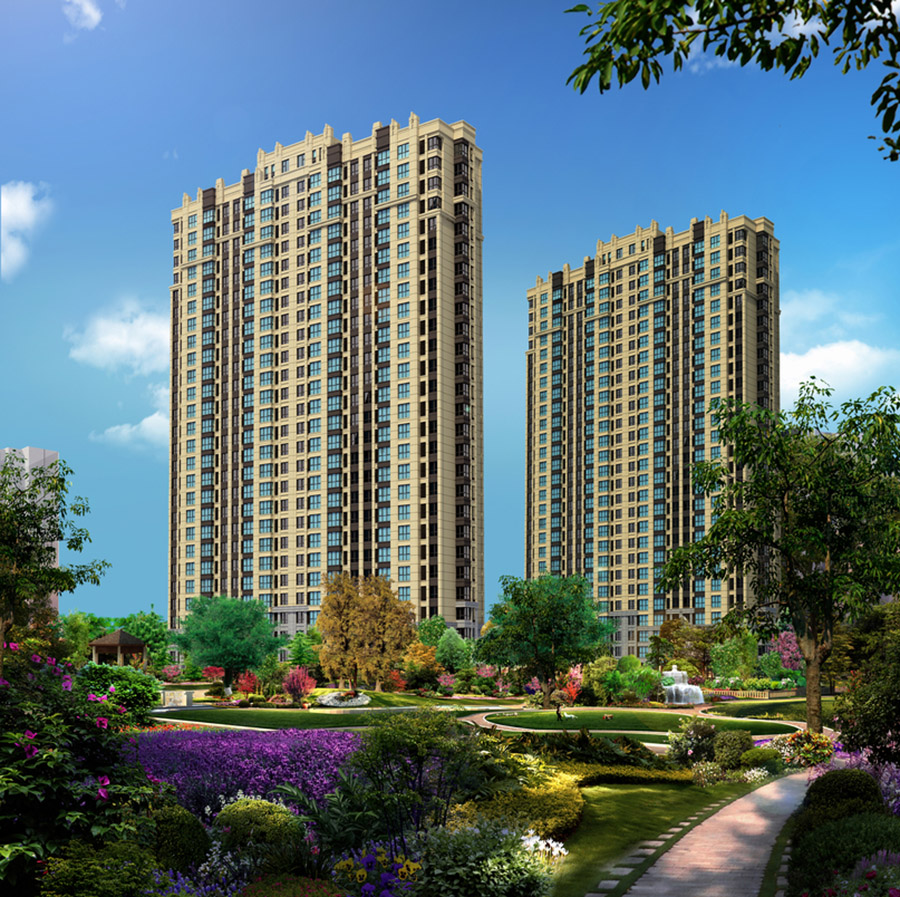 小区高层住宅楼建筑外观设计案例效果图