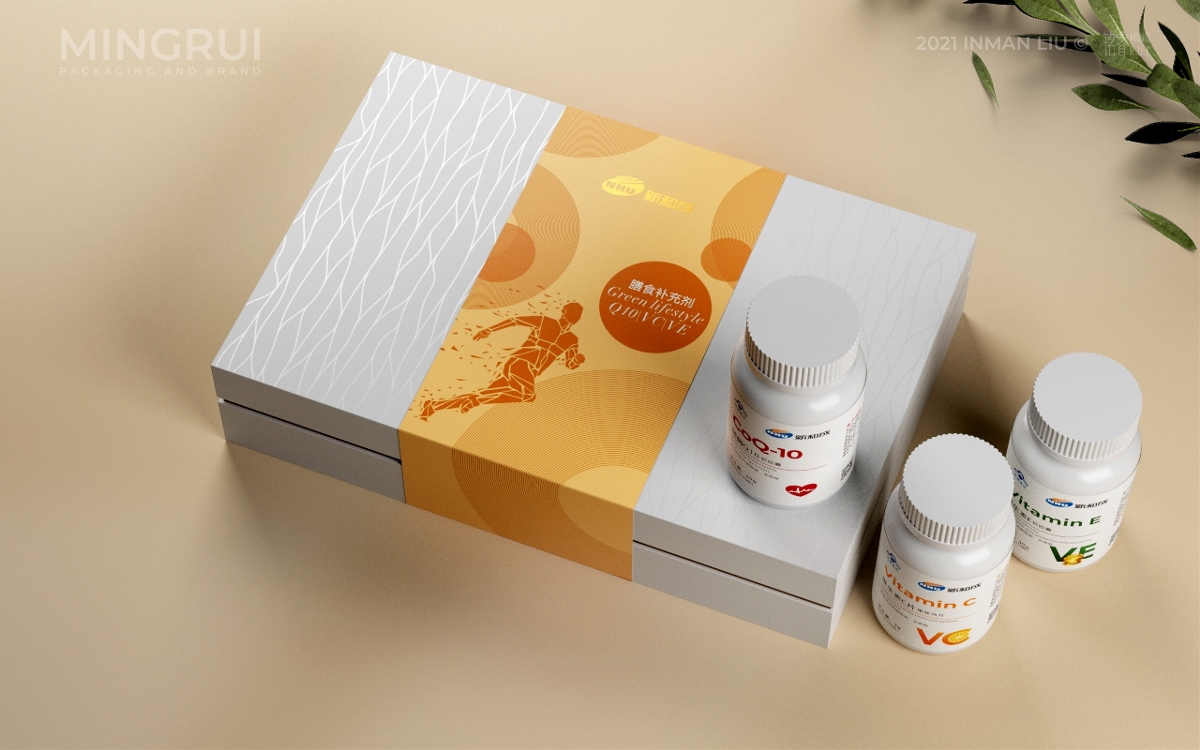 保健品礼盒包装设计 维生素C 维生素E辅酶Q10包装设计©刘益铭 原创作品