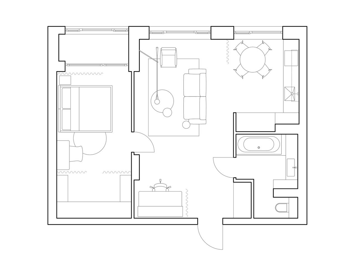 NEEN DESIGN | 被蓝色窗帘隔开的65m²紧凑公寓