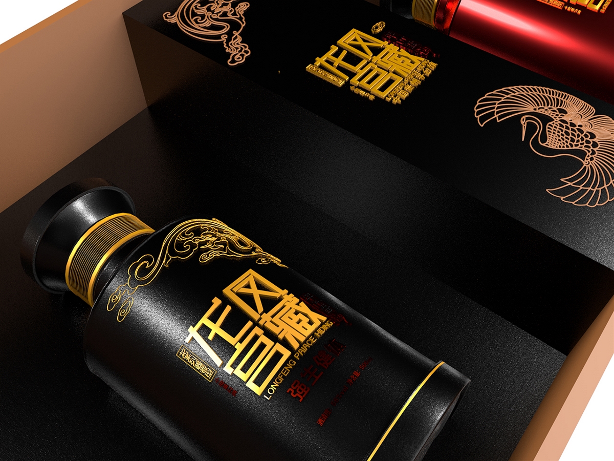 一套家庭送礼“龙凤宫藏酒”双酒整体包装设计-黑森林品牌设计