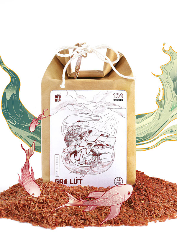  越南画传统有机稻米插画外包装设计