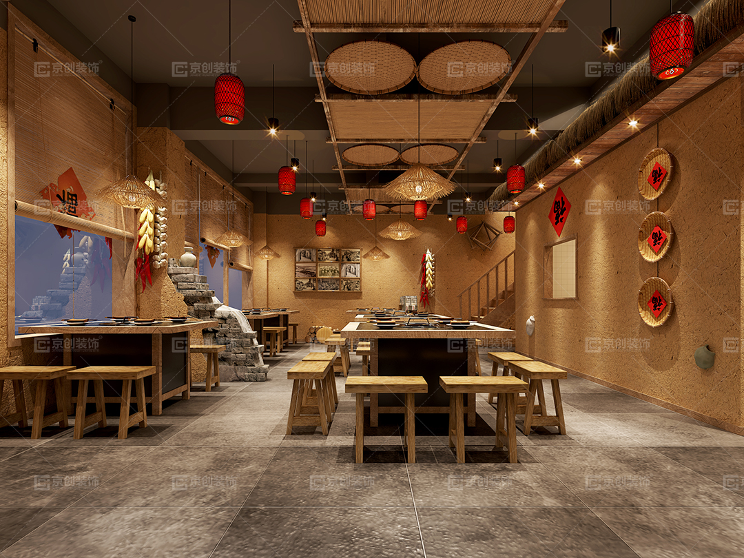 郑州农家地锅鸡餐饮店设计，京创装饰设计作品