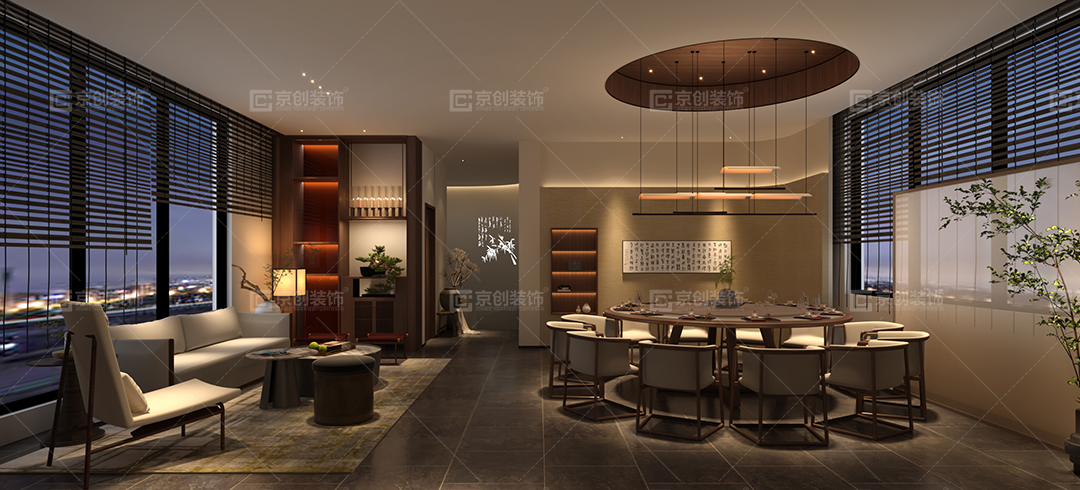 郑州新中式茶会所设计，京创装饰设计