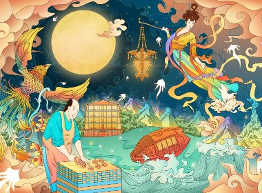 《凤舞南粤，九天“榄”月》中秋礼盒包装插画