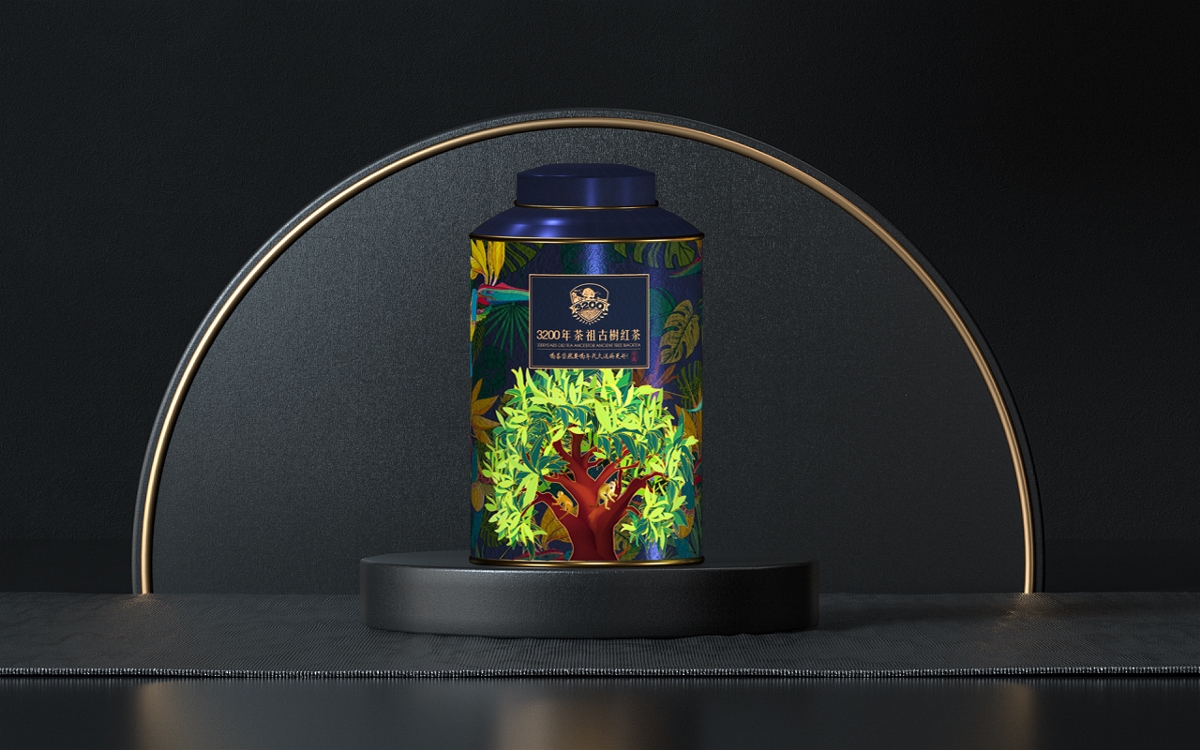 黑森林设计茶叶包装：3200茶品牌新包装应用 ，茶祖茶“金罐多泡”系列包装