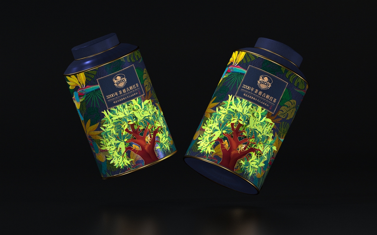 黑森林设计茶叶包装：3200茶品牌新包装应用 ，茶祖茶“金罐多泡”系列包装