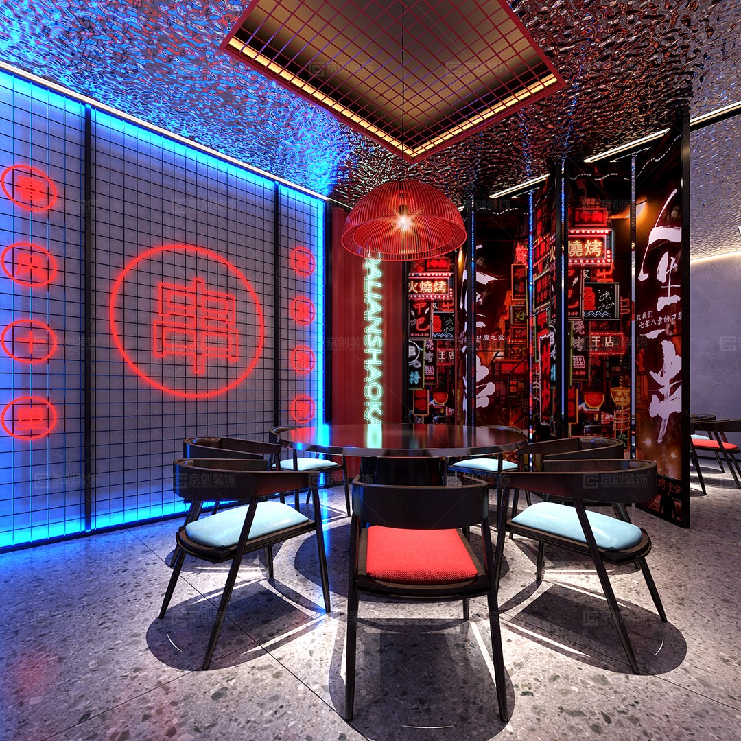 郑州网红烧烤店设计，赛博朋克+国潮风的餐饮店设计会是什么样？