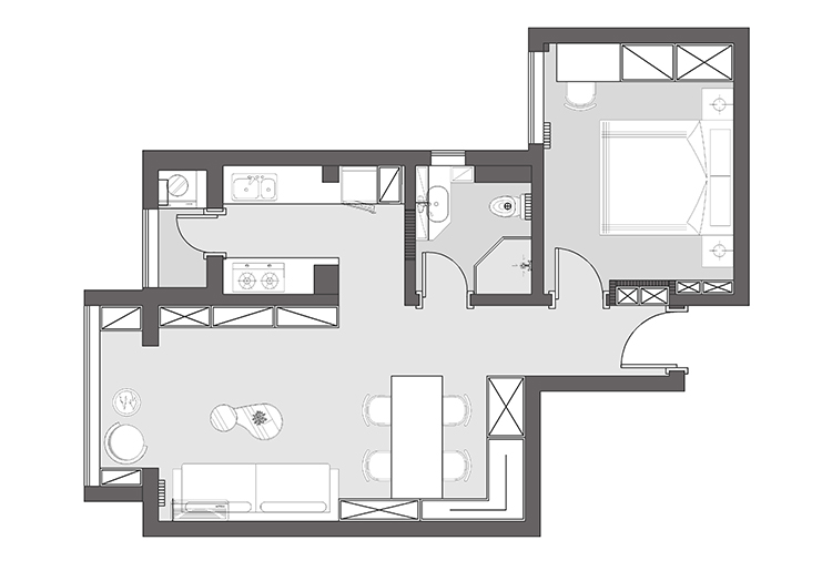 「久栖设计」47㎡小户型还能拥有大客厅，享受空间翻倍的居住体验