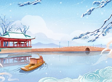 杭州景点国风手绘图