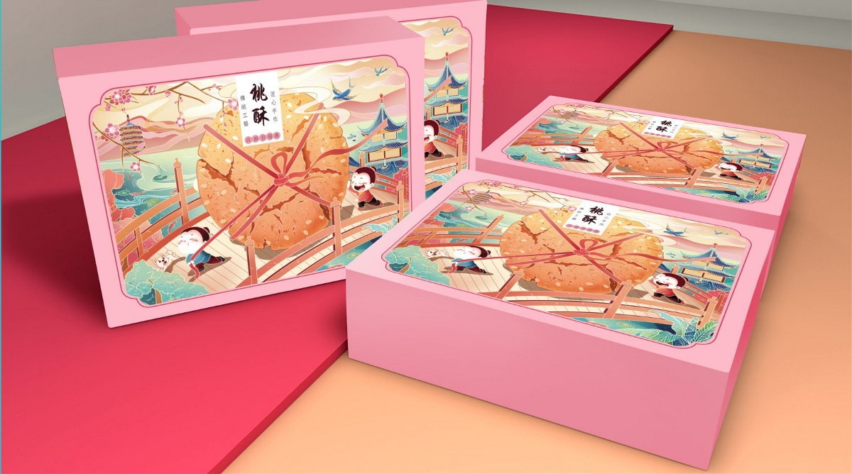 桃酥包装插画中式糕点插画包装设计中国风