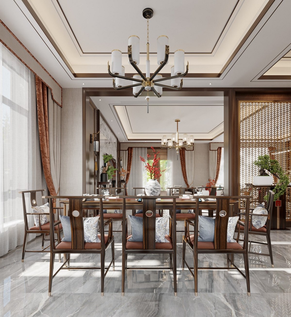 新中式风格客餐厅效果图设计