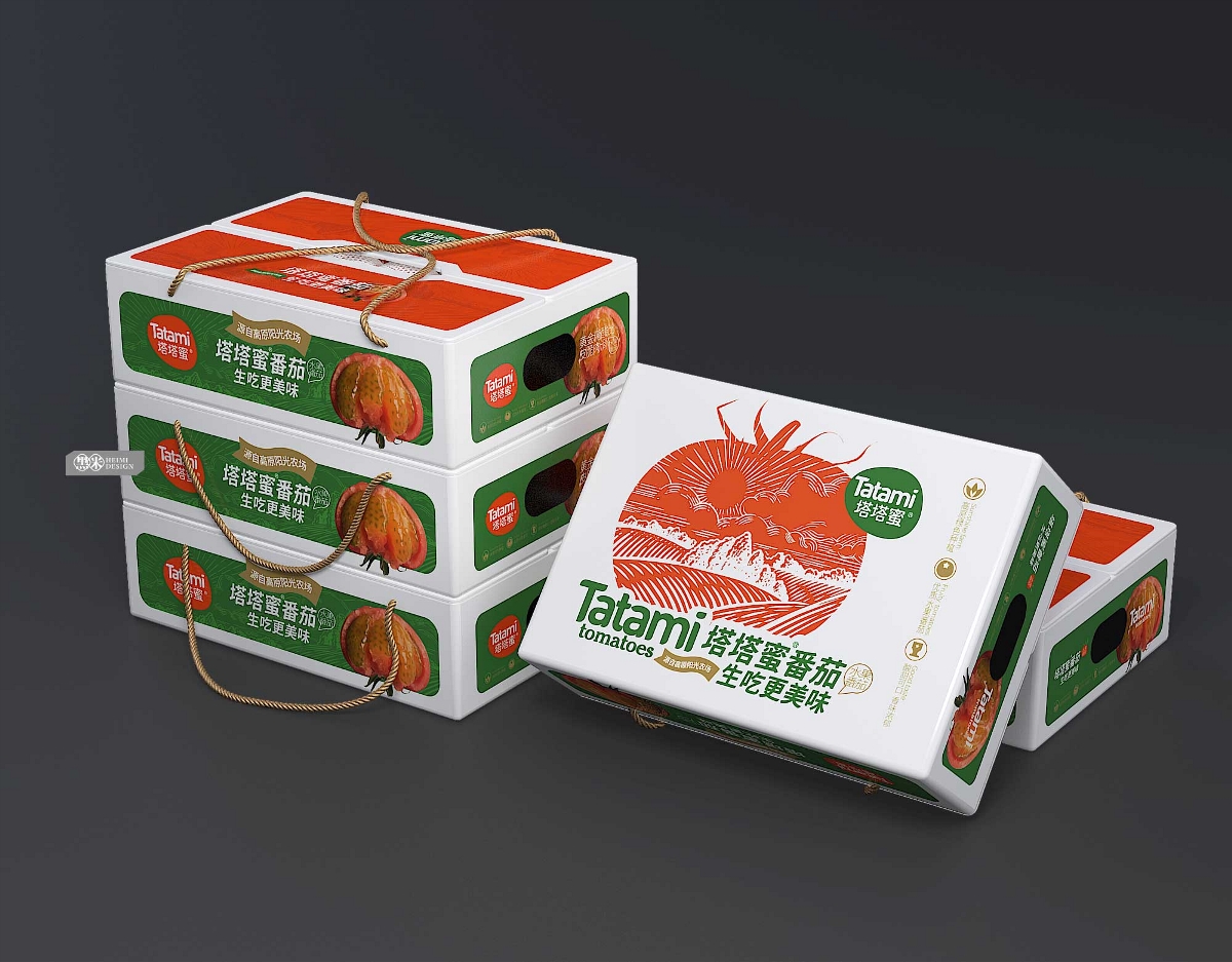 水果番茄包装箱设计 番茄包装设计 黑米品牌设计