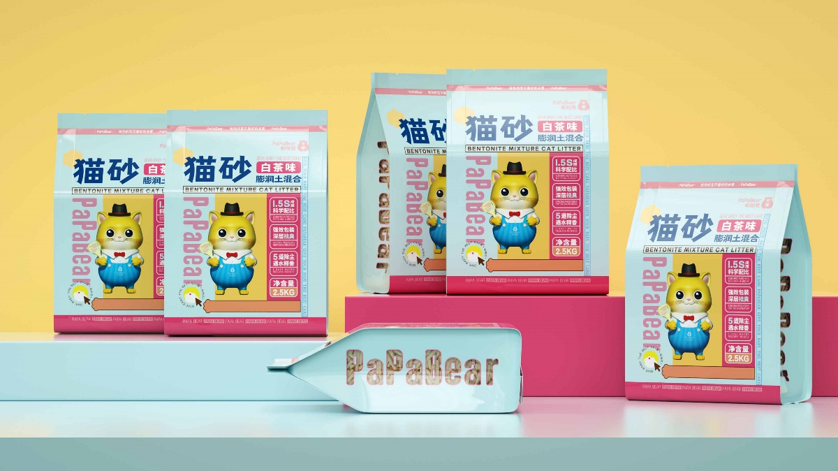 帕帕熊-猫砂产品包装设计IP设计