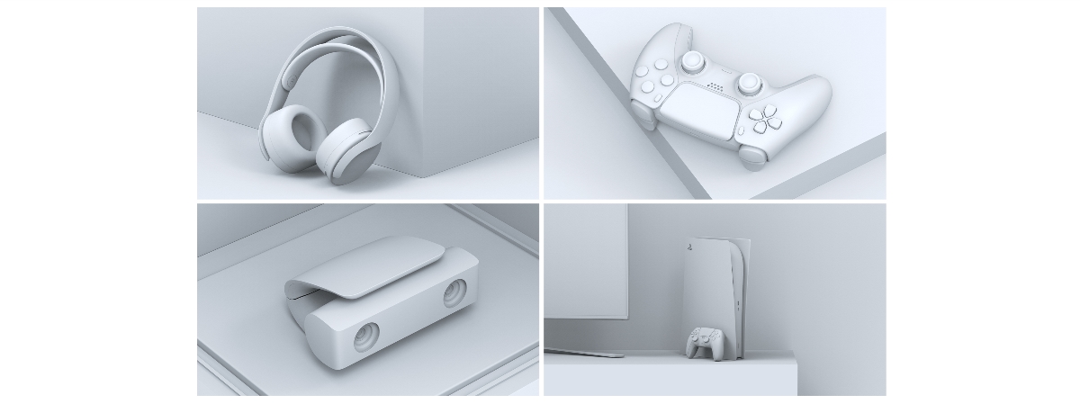 PS5白色游戏手柄系列渲染