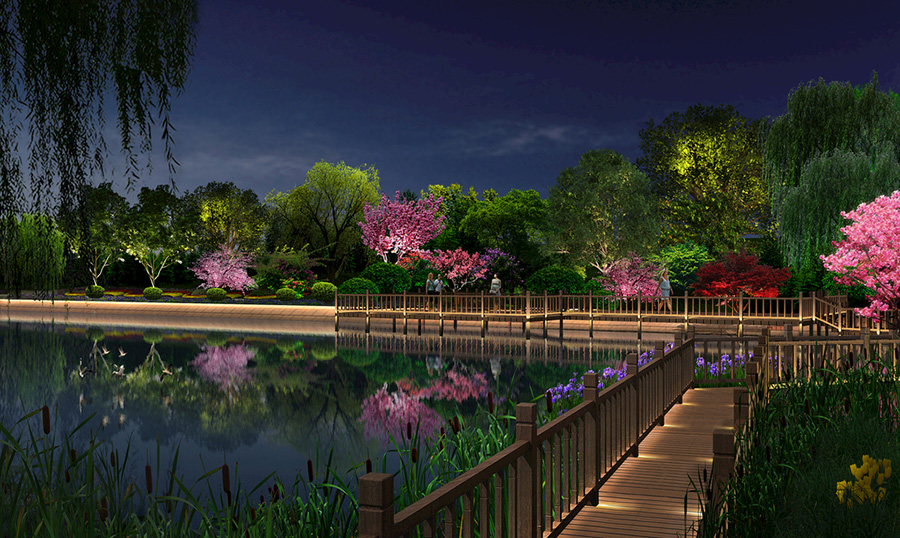 公园夜游景区夜景灯光设计案例效果图