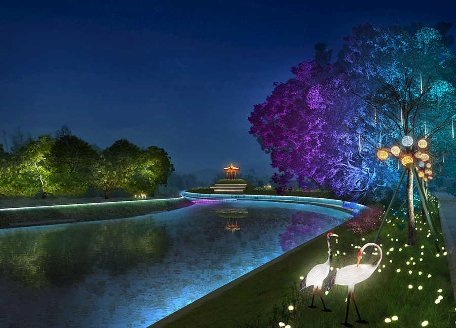 公园夜游景区夜景灯光设计案例效果图