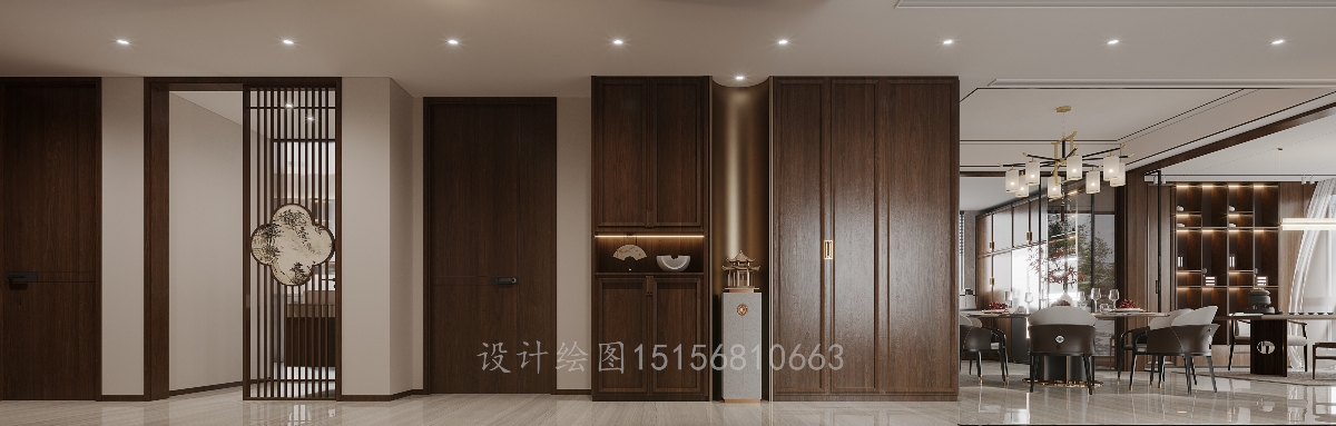 新中式——现代中式大户型精装房-客厅餐厅卧室衣帽间玄关一套