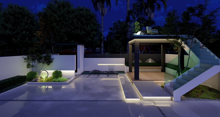 庭院院子夜景灯光亮化设计案例效果图