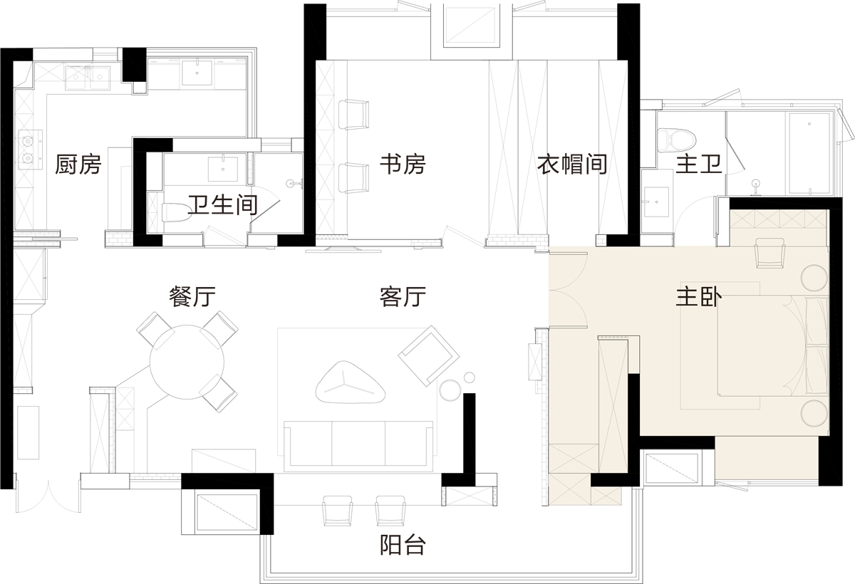 宏福樘实景 | Jnue | 140㎡四室改两室，最大化给予异地90后夫妻更多互动、陪伴空间.