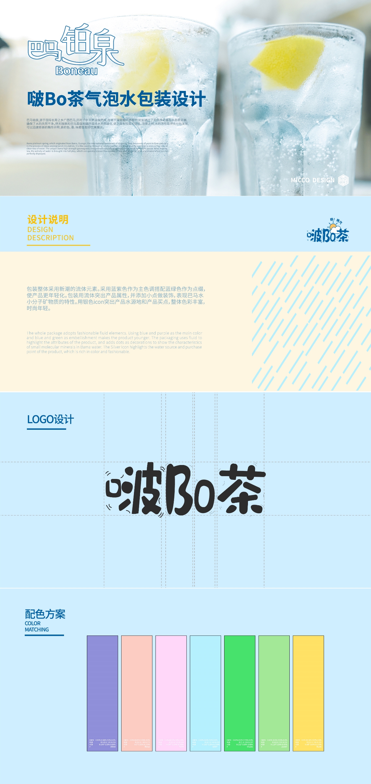 巴马铂泉丨啵Bo茶气泡水饮料包装设计丨瓶型设计丨logo