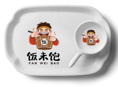 餐飲LOGO卡通LOGO開(kāi)心吃飯LOGO抱桶LOGO