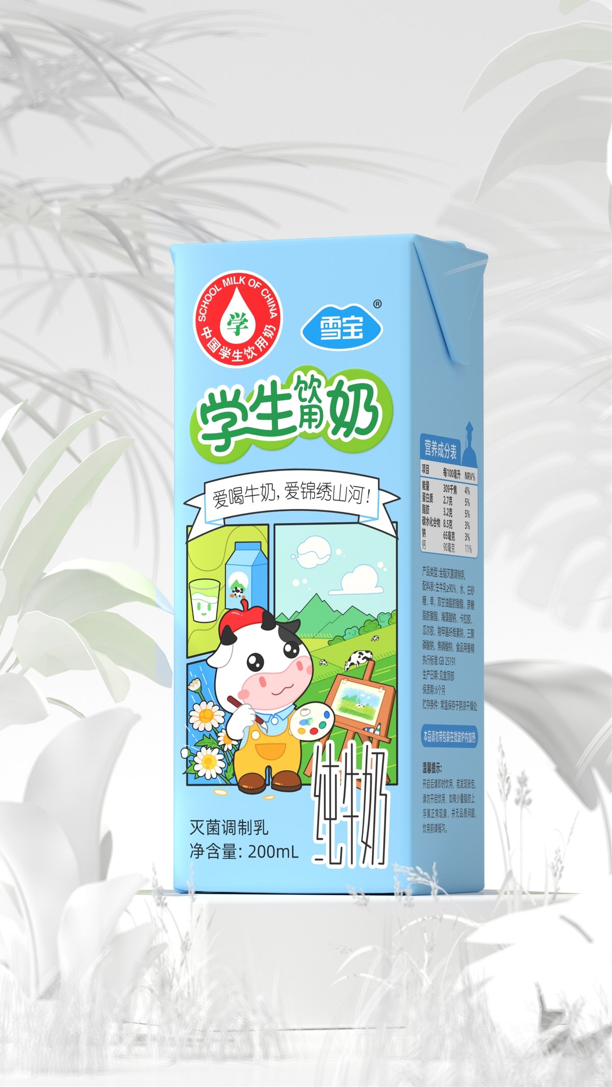 學生牛奶 丨火麒麟 雪寶牛奶包裝設計