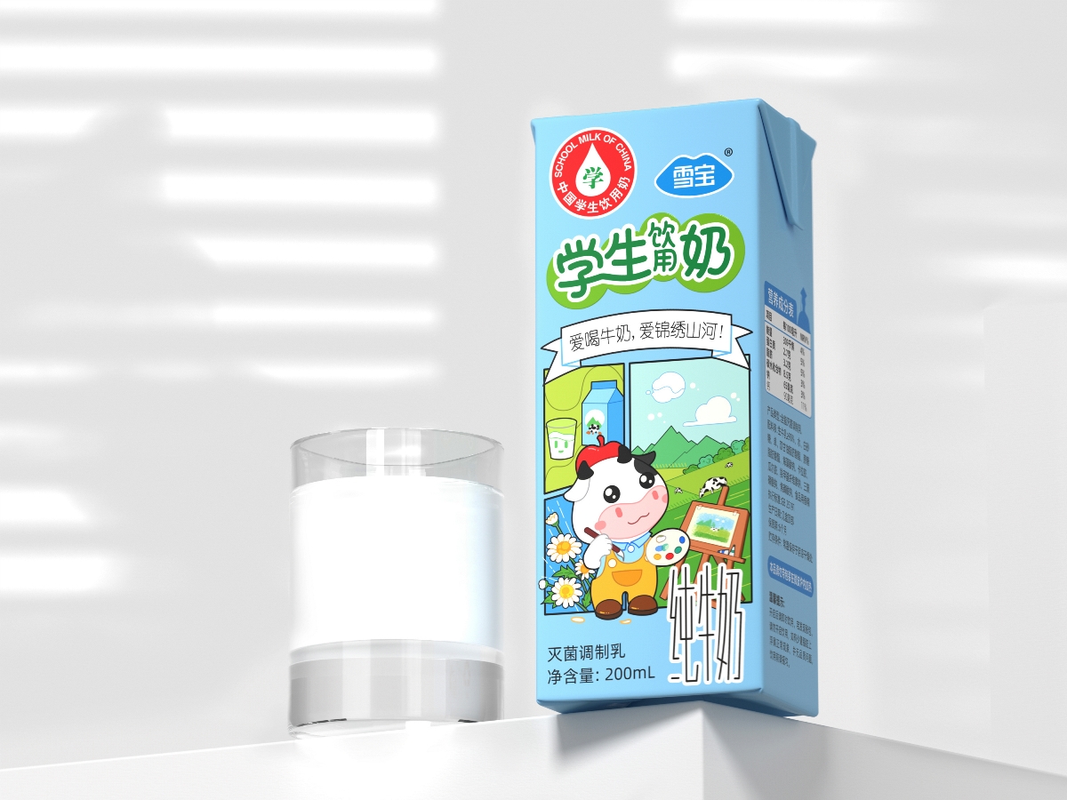 學生牛奶 丨火麒麟 雪寶牛奶包裝設計