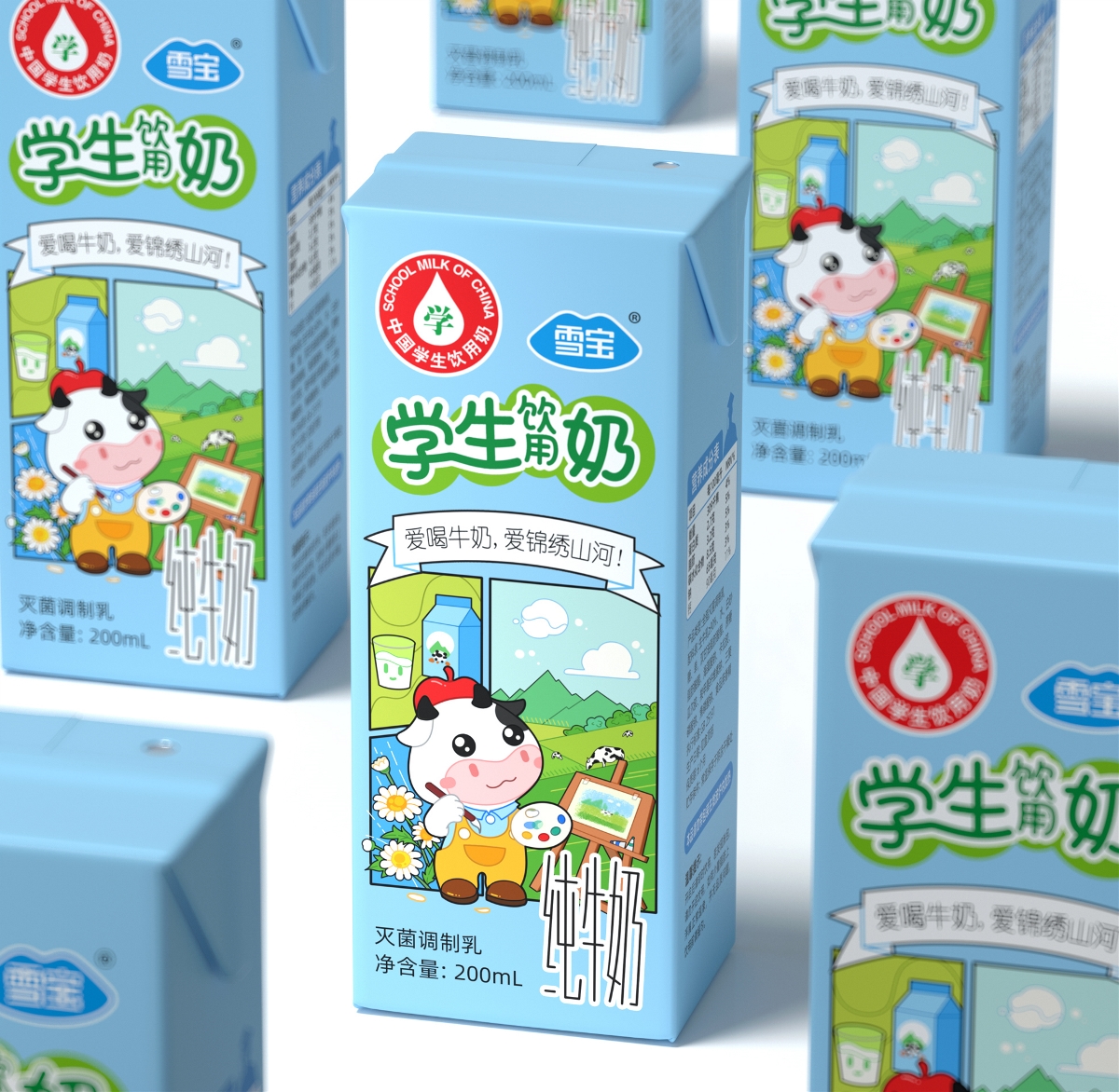 學生牛奶 丨火麒麟 雪寶牛奶包裝設計