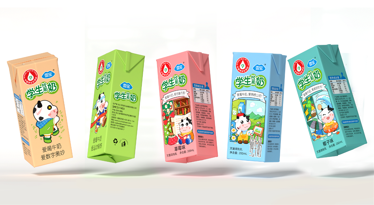 學生牛奶 丨火麒麟 雪寶牛奶包裝設計