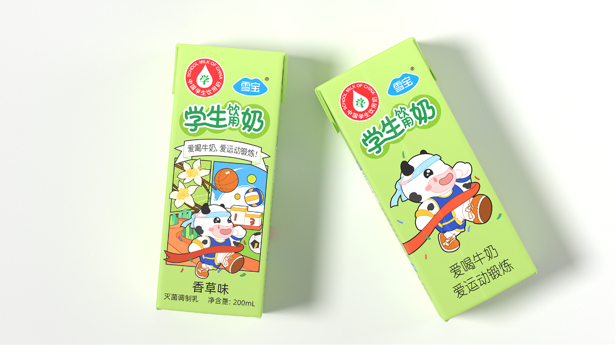 學生牛奶 丨火麒麟 雪寶牛奶包裝設計